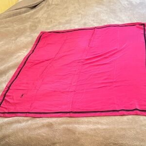 BeautifulVintage Yves Saint Laurent Hot Pink Silk Scarf with Black Trim and Logo